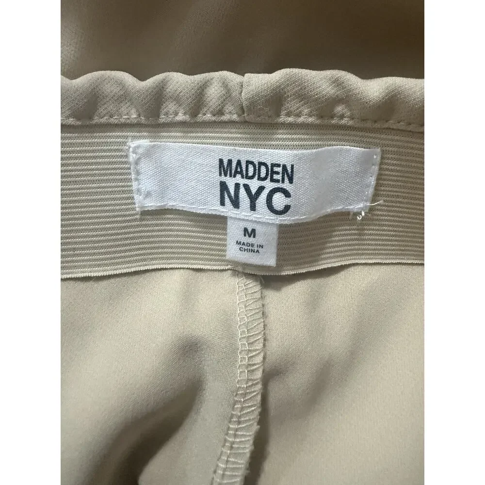 MADDEN NYC Beige Pleated High Waisted Shorts Women's Size M Medium Cuffed Casual